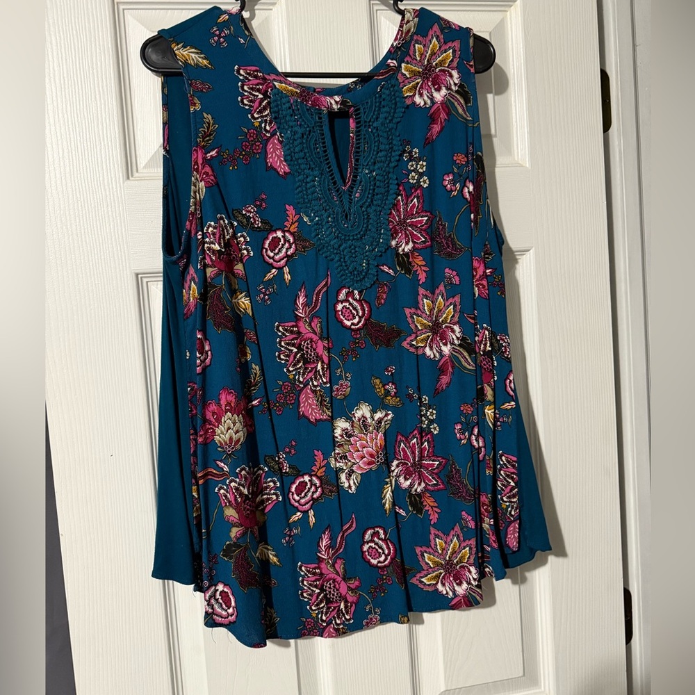 Daniel Rainn Teal and Pink Floral Blouse